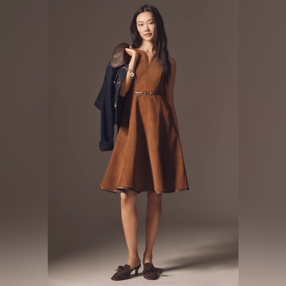 En Saison Eloise Sleeveless Faux-Suede Brown Mini Dress 2X